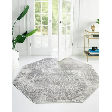 Rugs.com Monte Carlo Collection Rug – 8' Octagon Light Gray Medium Rug Perfect For Living Rooms, Kitchens, Entryways