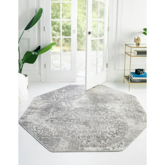 Rugs.com Monte Carlo Collection Rug – 6' Octagon Light Gray Medium Rug Perfect For Living Rooms, Kitchens, Entryways