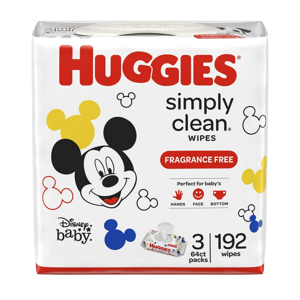 Huggies Simply Clean Unscented Baby Wipes, 3 FlipTop Packs (192 Wipes