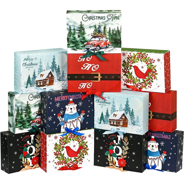 Paquete de 12 cajas de regalo de Navidad con tapas para regalos, regalo de fiesta de Navidad
