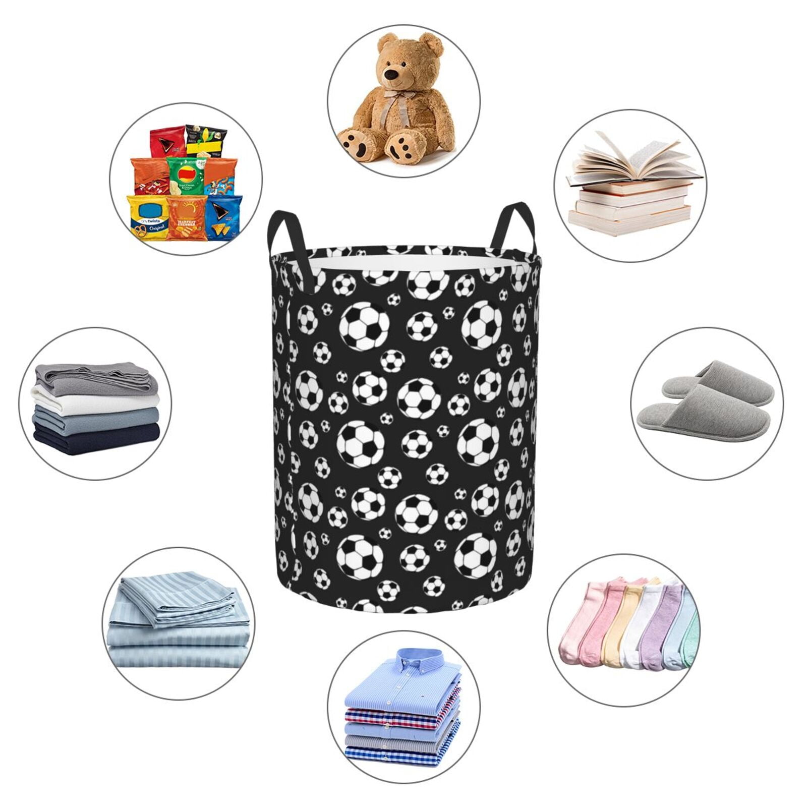 Large Laundry Basket with Handles - soccer Football black Kids Baby Dirty Clothes Laundry Hamper for Bedroom Aesthetic
