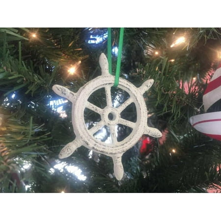 New Christmas Color Wheel Whitewashed Cast Iron Ship Wheel Decorative Christmas Ornament 4