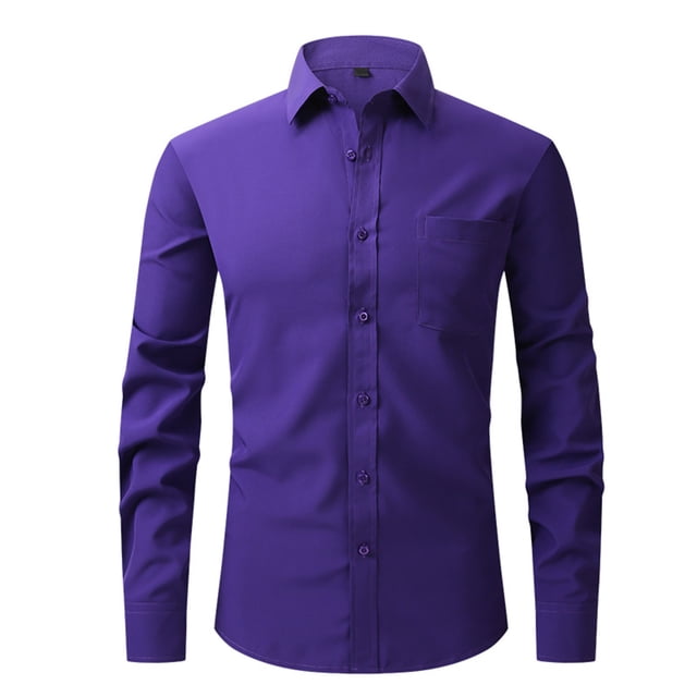 Blusa y camisa de manga larga con cuello vuelto para hombre, estilo casual, a la moda, de un solo color, con botones y cuello vuelto, para negocios, para hombre
