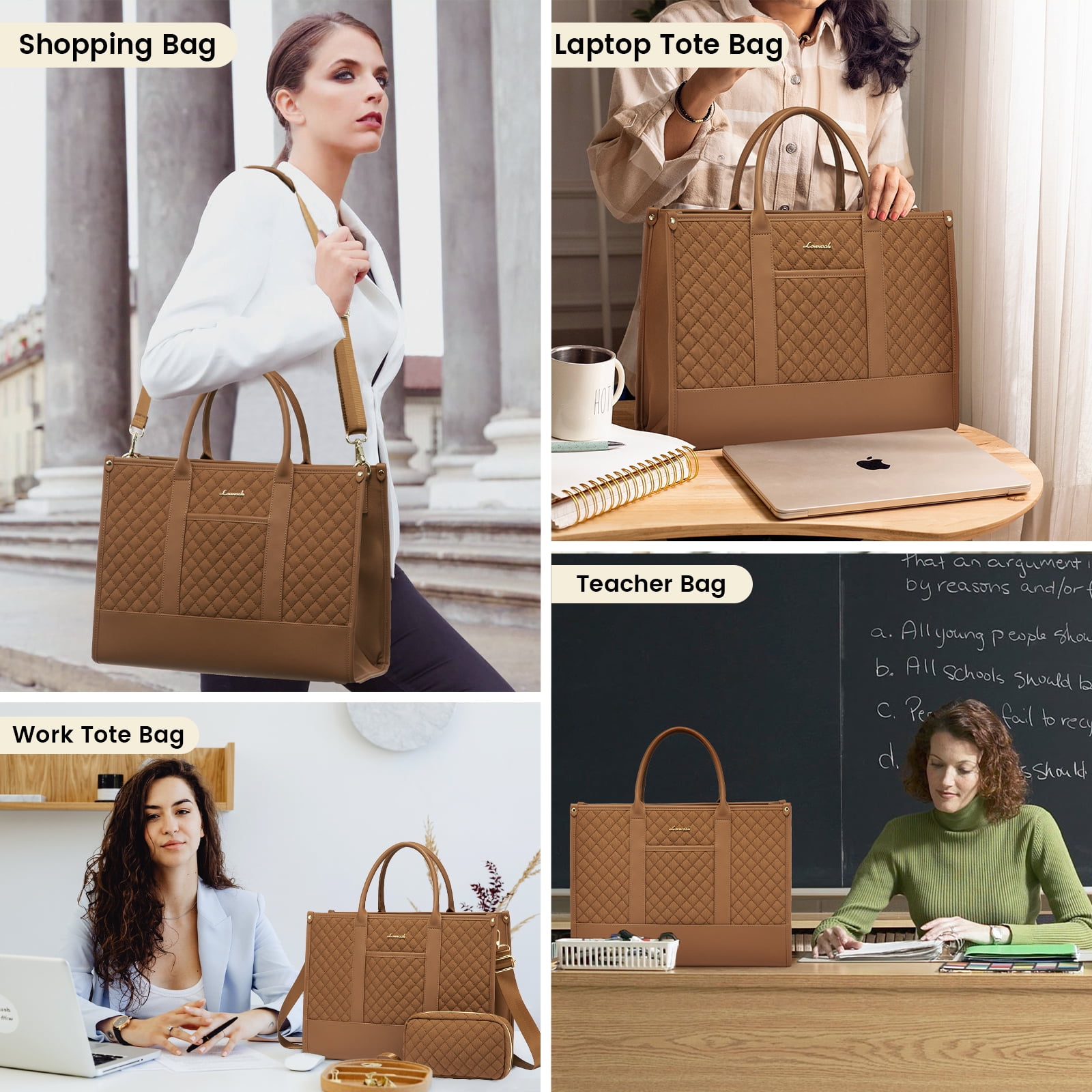 Lovevook Laptop Tote Bag for Women, Canvas Work Bag Fit 15.6" Laptop, Fashion Handbag Shoulder Bag with Clutch Purse for Daily