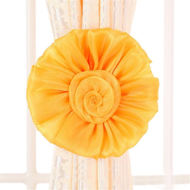1 Pair Window Curtain Tieback Clip Rose Flower Decor Rope Braided Drapery Tassels Buckle Decorative Hand-Knitted Cord Bandages