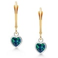 thumbnail image 2 of Gem Stone King 925 Sterling Silver and 14K Yellow Gold Green Simulated Opal Drop Dangle Leverback Earrings for Women (1.50 Cttw, Gemstone Birthstone, Heart Shape 6MM), 2 of 4