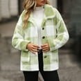 thumbnail image 4 of WMTBSRSW Winter Warm Coat for Women Casual Plaid Fuzzy Fleece Button Down Jackets Plush Sherpa Lapel Long Sleeve Outwear with Pockets Green, 4 of 7