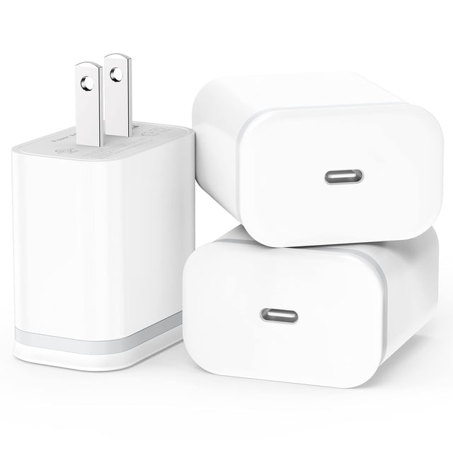 Bloque cargador USB C, paquete de 3 unidades, carga rápida tipo C, 20 W, LUOATIP