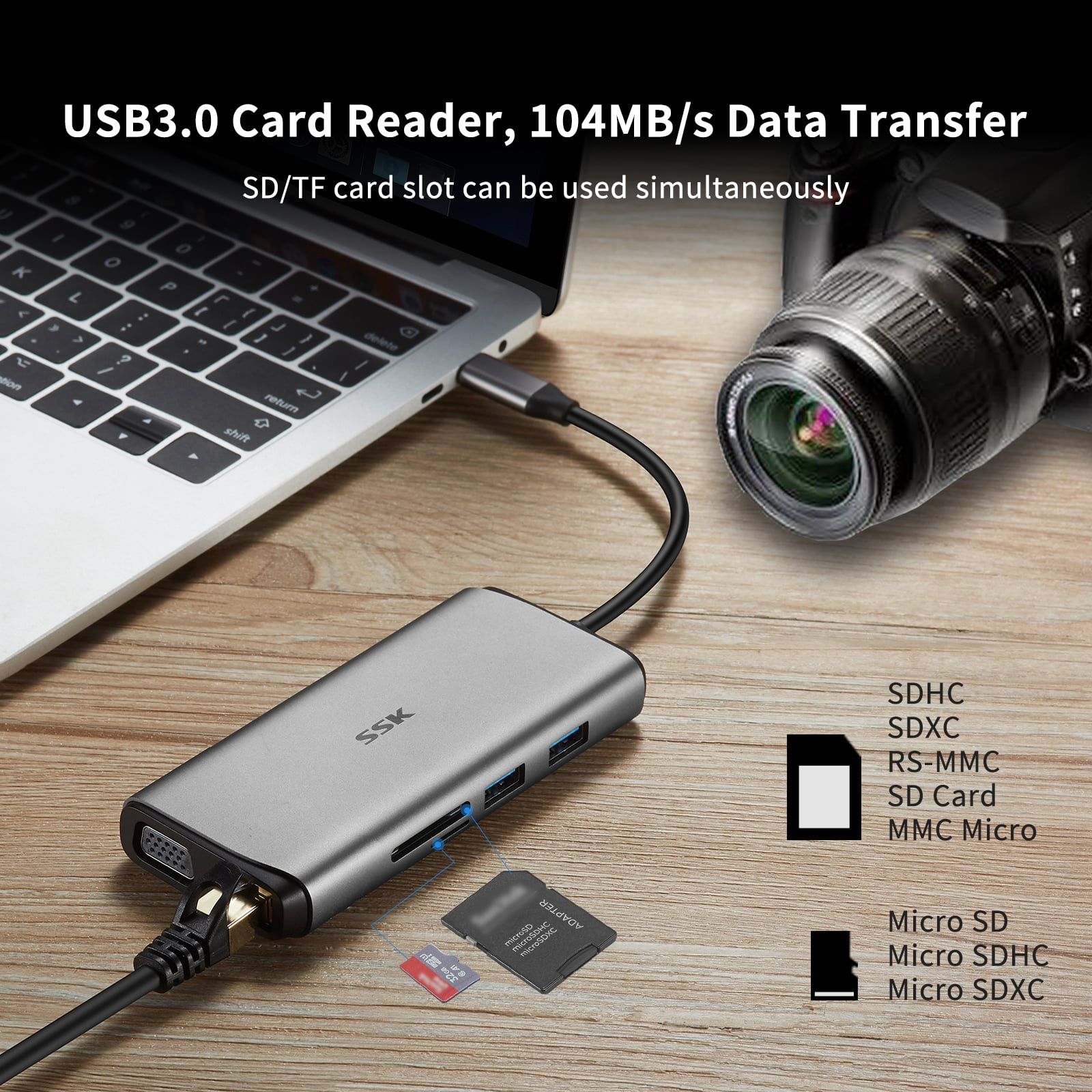 SSK USB-C Triple Display Laptop Docking Station