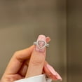 thumbnail image 6 of Flydeer 2Pcs 1CT Pink Heart Cut Zirconia Love Halo Engagement Wedding Ring Set Ladies Fashion 925 Silver for Women Size 9, 6 of 9