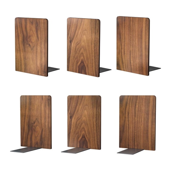 Large Bookend Hold Heavy Books- 7x4x5in 3 Pack Wood Bookends for Heavy Books Heavy Duty Walnut Book Ends for Men Wood Bookends for Office Desk Non-Skid