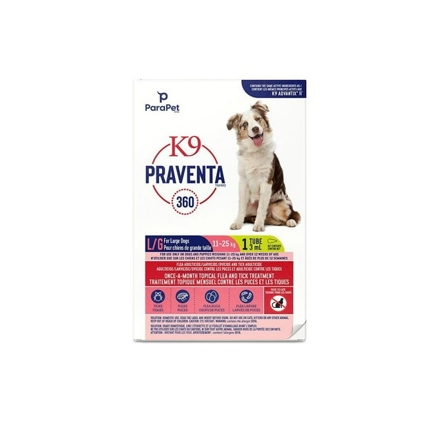 Parapet K9 Praventa 360™ Flea & Tick Treatment, For Large Dogs from 11 kg to 25 kg, 1 Tube