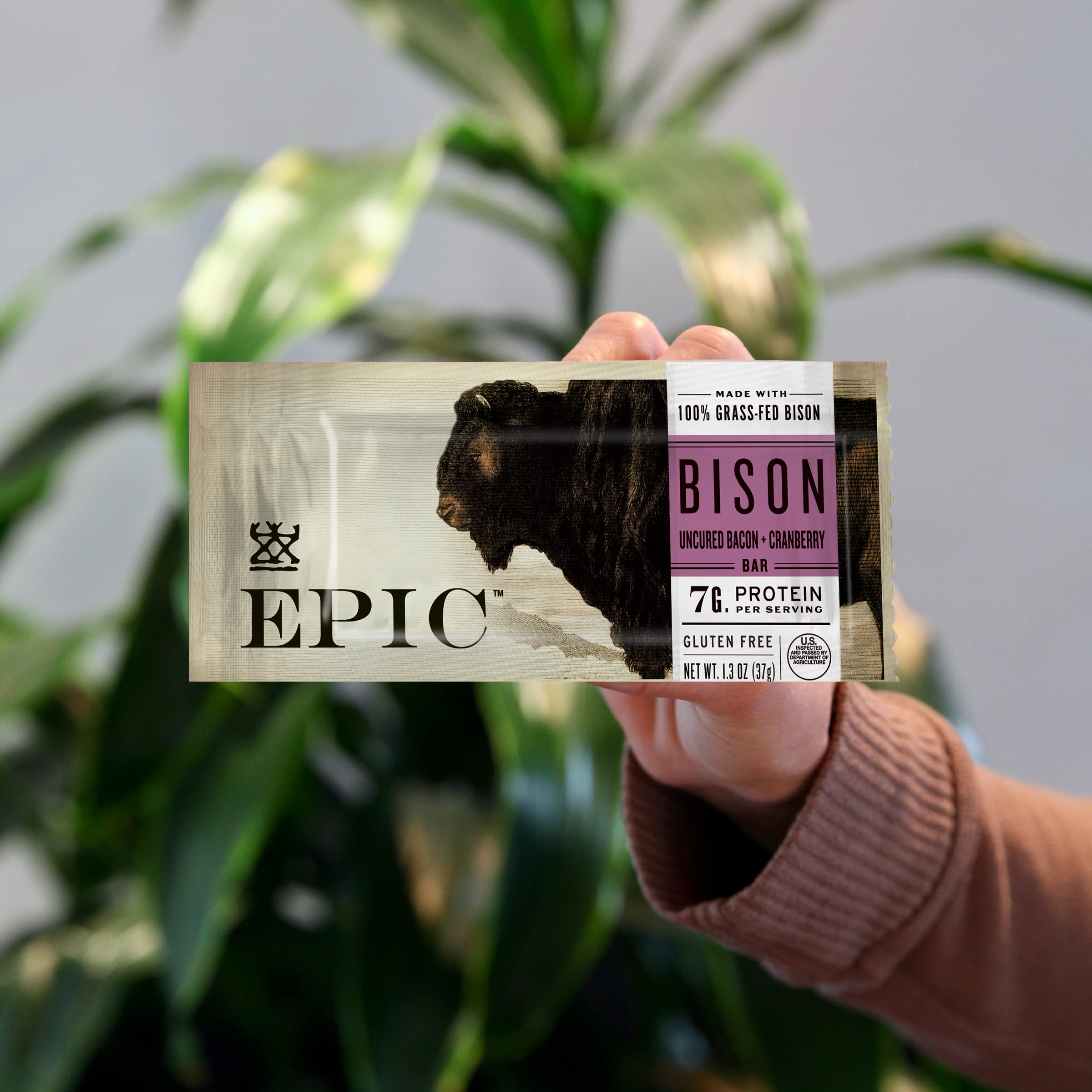 EPIC Bison Uncured Bacon and Cranberry Bars, Grass-Fed, Protein Bar, 12 Count, 15.6 oz