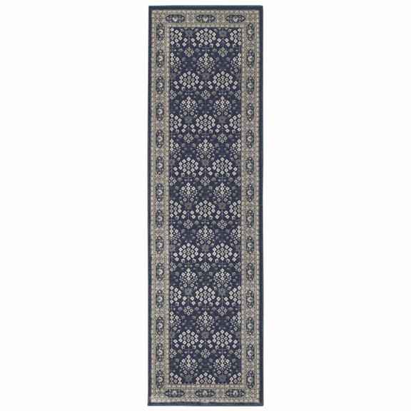 2â€™x8â€™ Navy and Gray Floral Ditsy Runner Rug