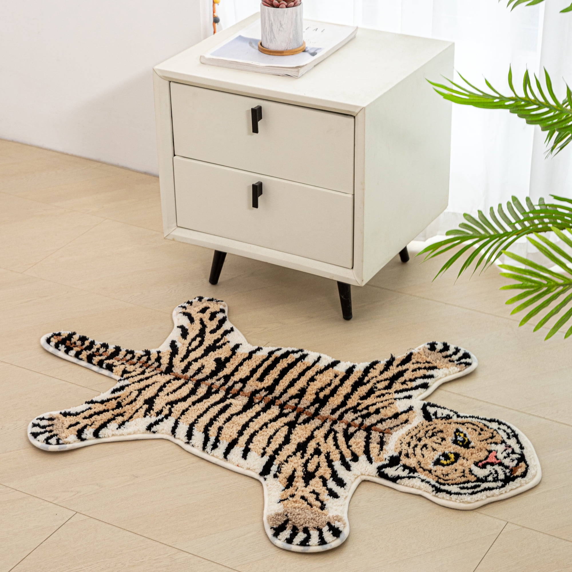 yingda1992 Brown Tiger Bath Mat for Bathroom Cute Tiger Print Funny Cartoon Non Slip Animal Shaped Absorbent Bathtub Mat Plush Shower Door Mat Decor 39.3x25.5 Inch