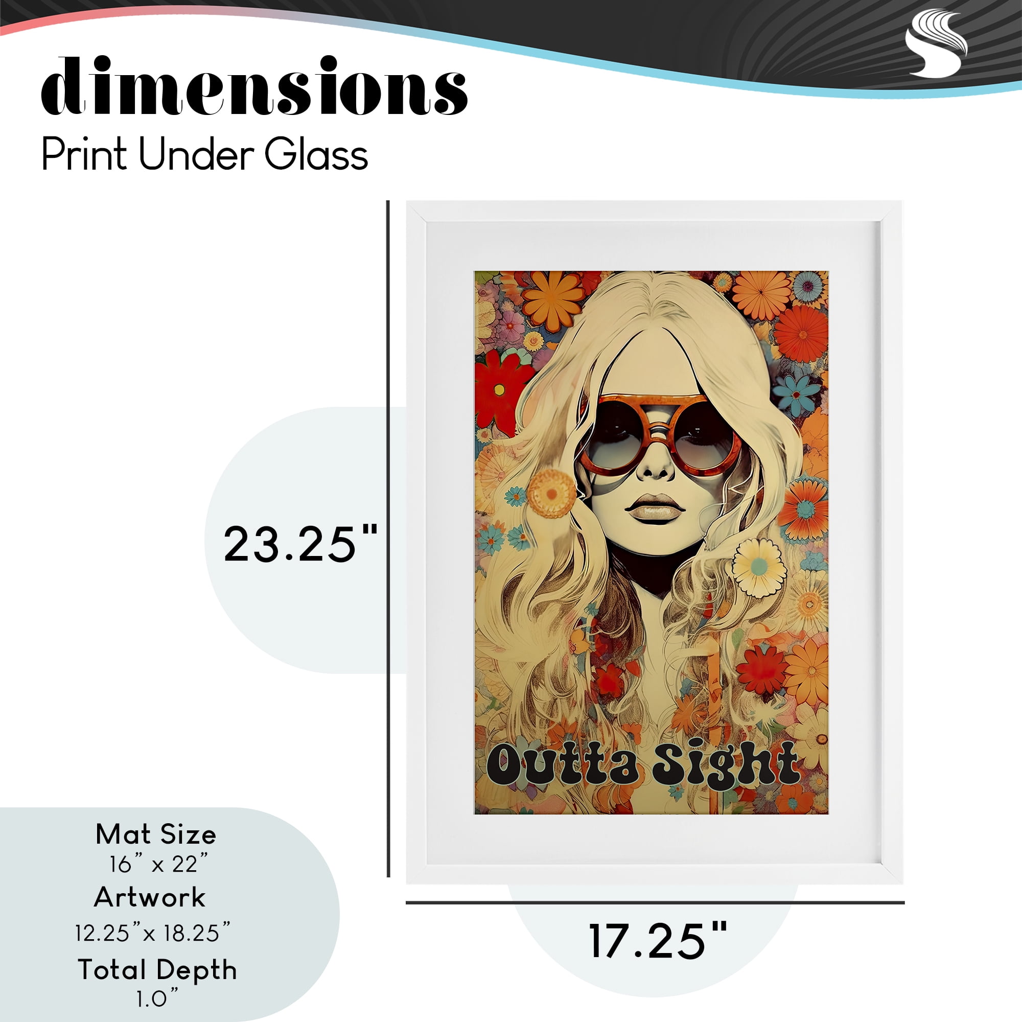 Outta Sight Hippie Girl White Framed Print Under Glass, design by Sasha