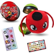 Miraculous Ladybug, 4-1 Surprise Miraball, 2 Pack, Toys for Kids with Collectible Character Metal Ball, Kwami Plush, Glittery Stickers and White Ribbon (Wyncor)