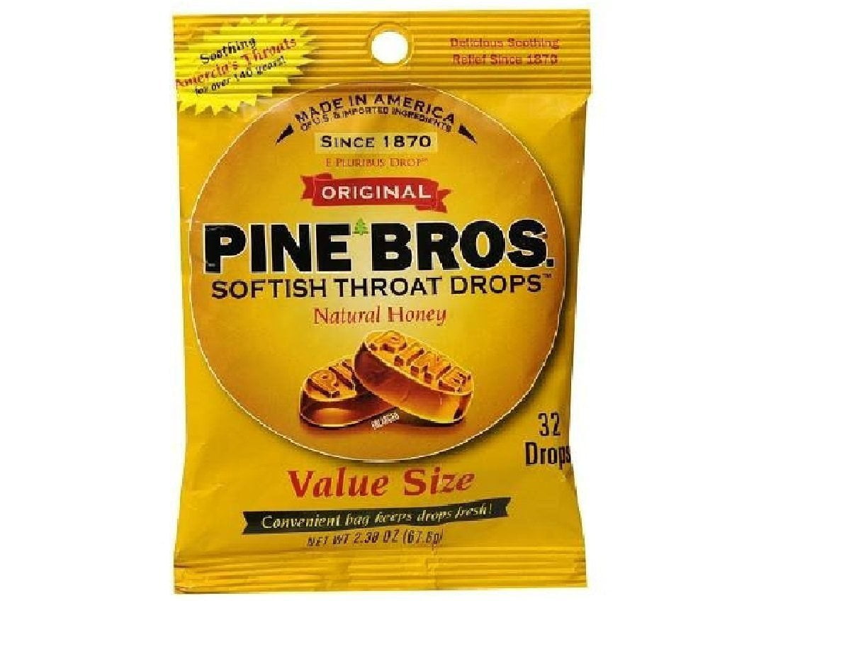 2 Pack Pine Bros. Softish Throat Drops Value Pack, Natural Honey 32