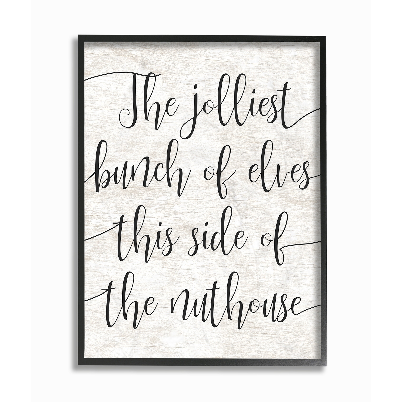 The Stupell Home Decor Collection Holiday Minimal Rustic White Wood The Jolliest Bunch Of Elves Typography Framed Giclee Texturized Art, 11 x 1.5 x 14