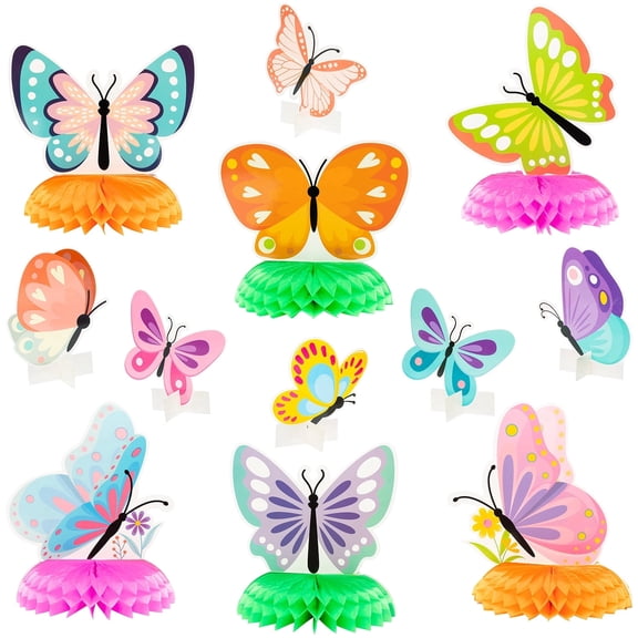 2ooya Butterfly Honeycomb Ornaments, Multi-Color, Birthday Party Decor, 12 Count