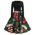 thumbnail image 2 of Christmas Dresses for Women Women's Fashion Vintage Long Sleeve Round Neck Christmas Printed Evening Party Dresses for Formal Event,Army Green,L, 2 of 4