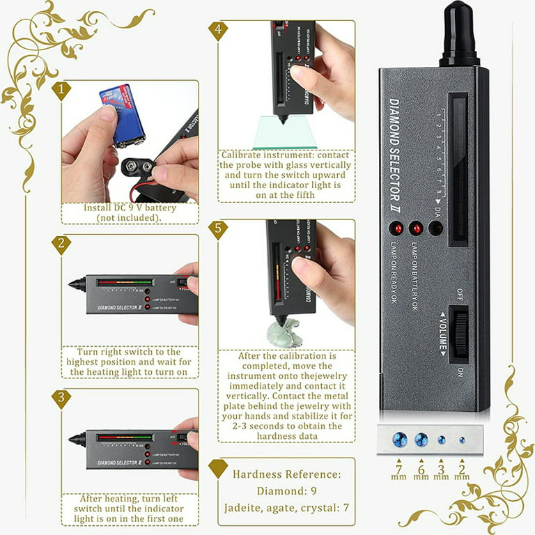 Diamond Gem Tester Pen - High Accuracy Diamond Tester Kit Portable  Electronic Diamond Gem Tester with 60X Magnifying Glasses and Battery Jewelry  Diamond Detector for Expert Novice