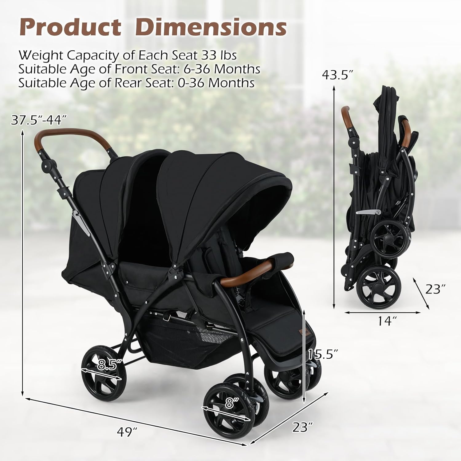 Infans Double Tandem Stroller for Twins and Siblings photo 2