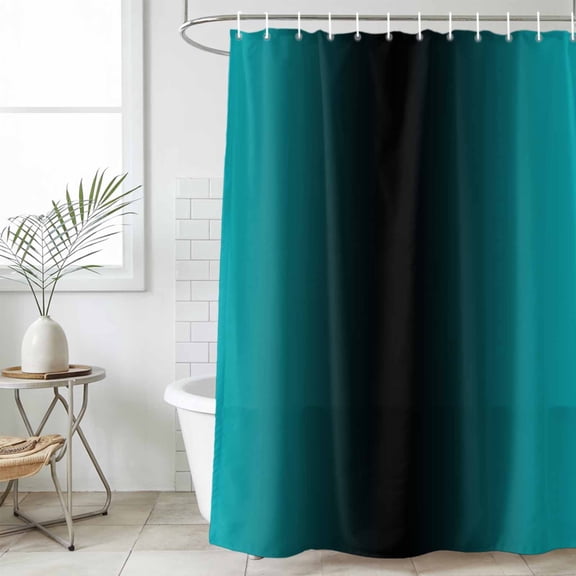 Teal Black Ombre Waterproof Shower Curtain, Large 72"x78" Washable Polyester Fabric Shower Curtains for Bathroom, Gradient Contemporary Abstract Art Decorative Bathtub Curtain Sets with Hooks