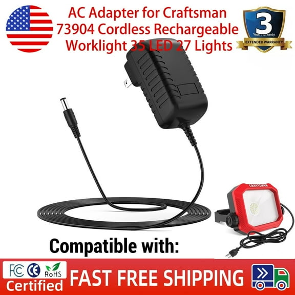 AC Adapter for Craftsman 73904 Cordless Rechargeable Worklight 35 LED 27 Lights