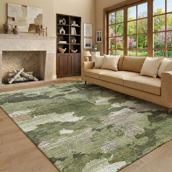 Addison Rugs Mayfield Premium Machine Washable Transitional Abstract Olive Rectangle Rug, 10' x 14'