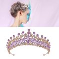 thumbnail image 3 of Couronne de mariage pour femme, en alliage de zinc, strass exquis, accessoires pour cheveux, pour bal de promo, fête costumée, or et violet, 3 of 4
