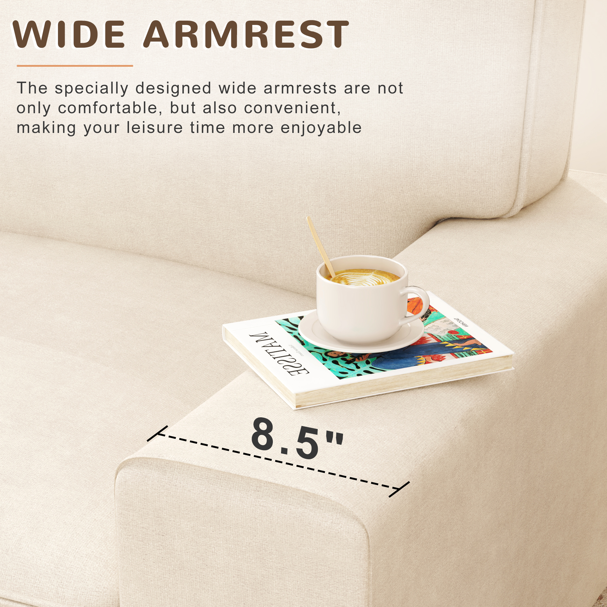AAQZ 87" Comfy Sofa for Living Room, 3 Seater Chenille Fabric Couch for Small Space, Beige