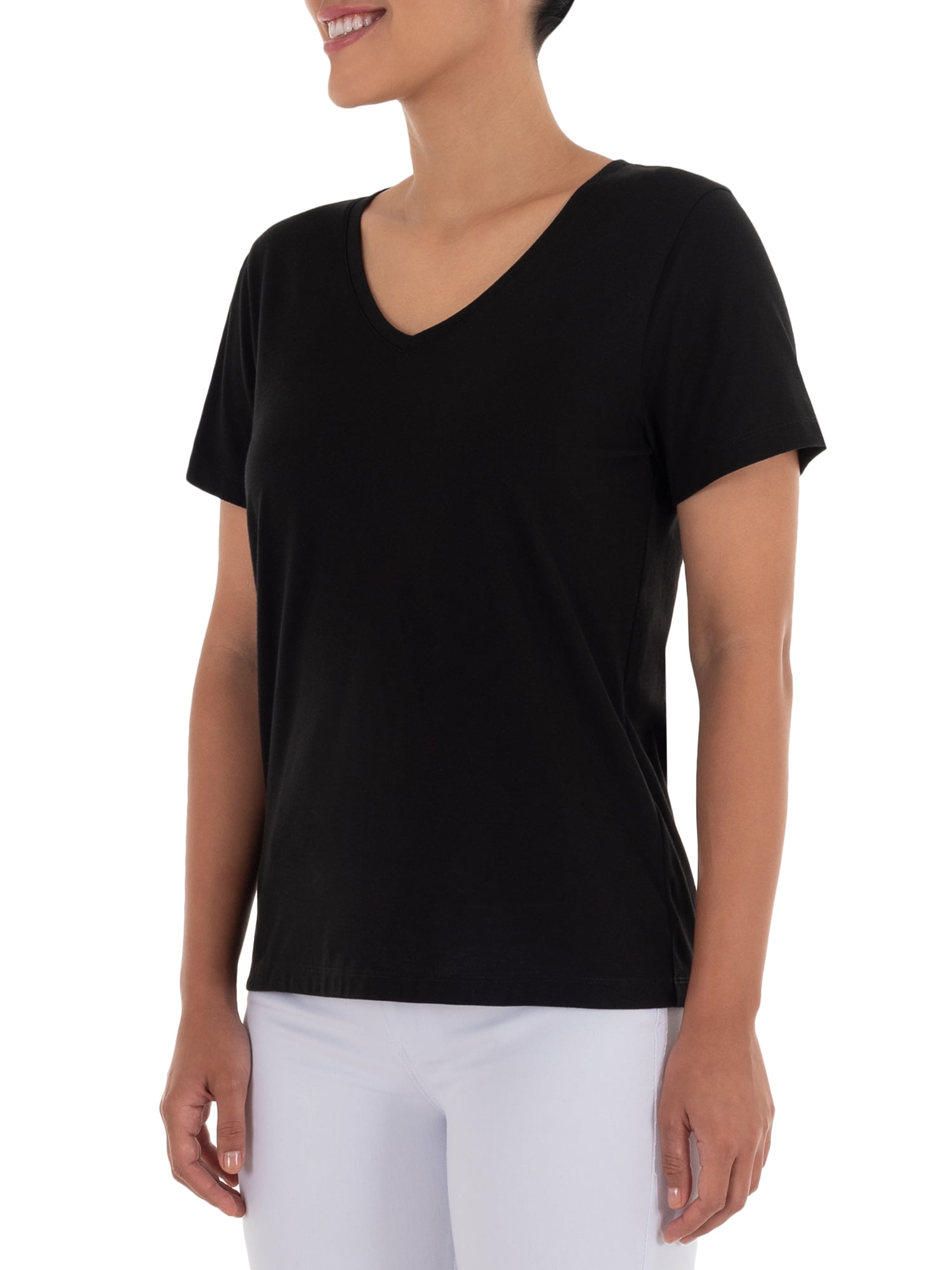 Time and Tru Women's Pima Cotton Blend V Neck Tee, 2-Pack, Sizes XS-XXXL