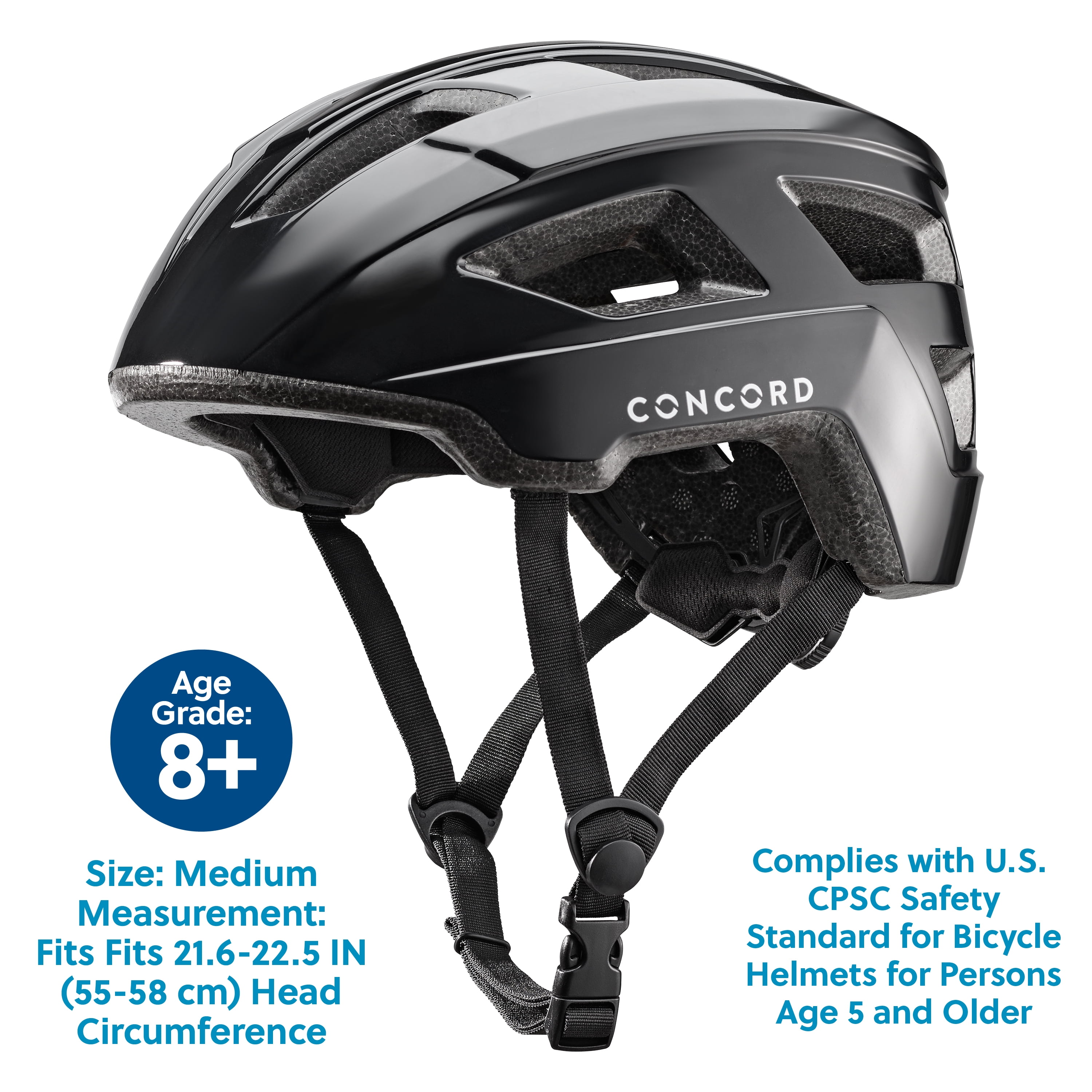 Concord Youth Black Bike Helmet, Adjustable, Tweens Ages 8+