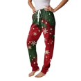 thumbnail image 3 of Women's Christmas Print Pajama Pants, Elastic Waist Tapered Casual Jogger Trousers, Holiday Cozy Soft Winter Sleepwear Bottoms Green XL, 3 of 5