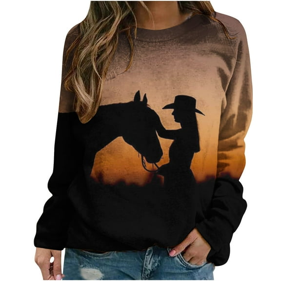 IROINNID Ladies Long Sleeve T Shirts Round Neck Printed Loose Round Neck Top/shirt,Khaki