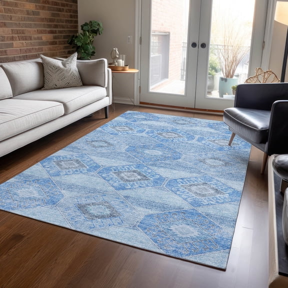 Addison Rugs Chantille Indoor/Outdoor Transitional Aztec Blue Machine Washable Rectangle Rug, 10' x 14'
