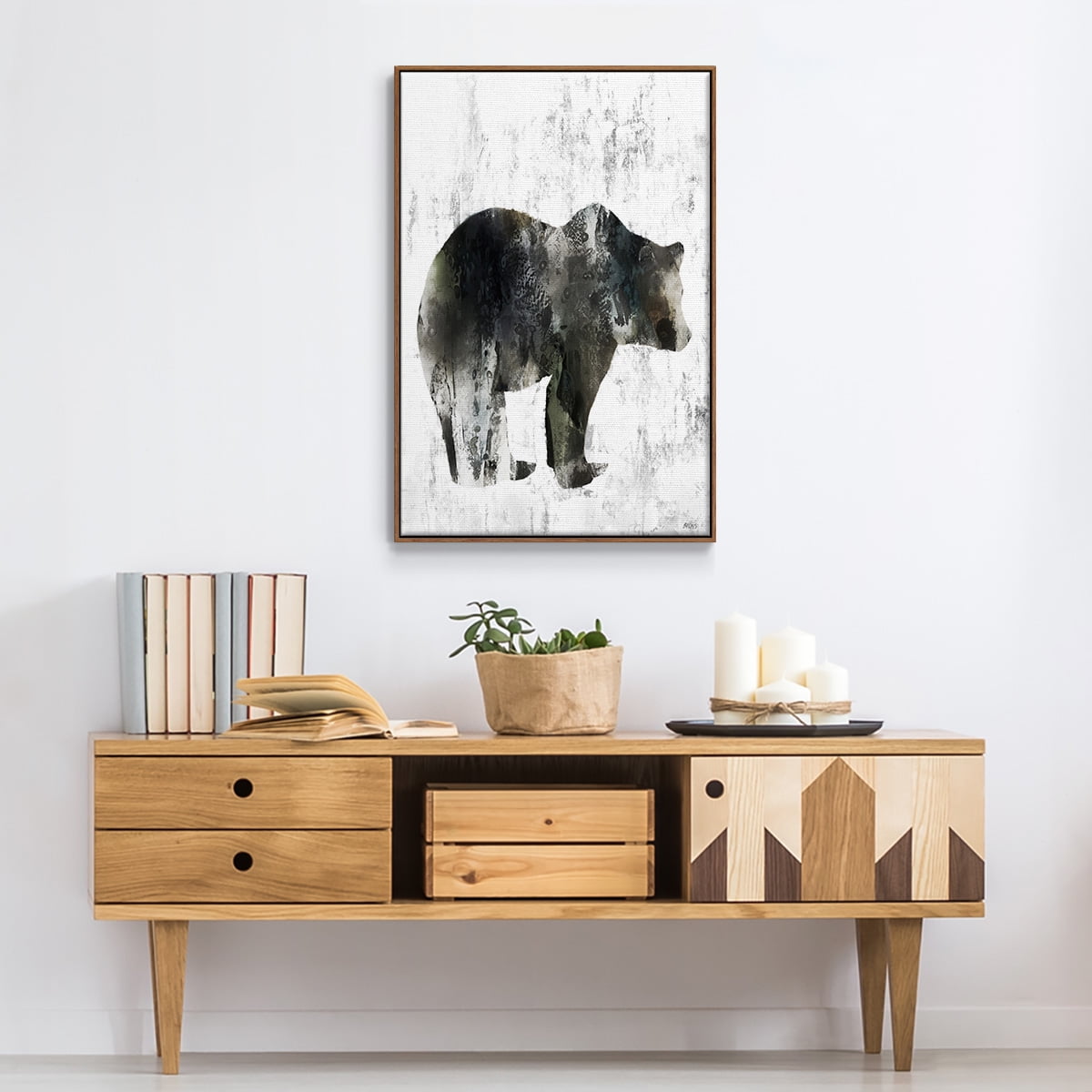 Bear Totem Framed Premium Gallery Wrapped Canvas - Ready to Hang - 17 x 25 - Walnut Floating Frame