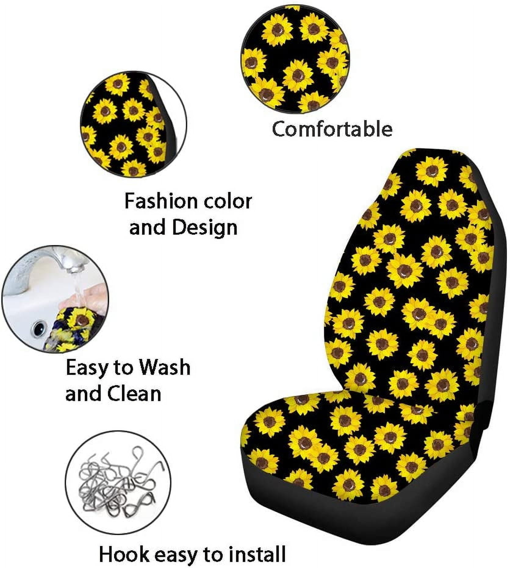 Jeiento Yellow Sunflower Car Seat Covers Full Set of Leopard