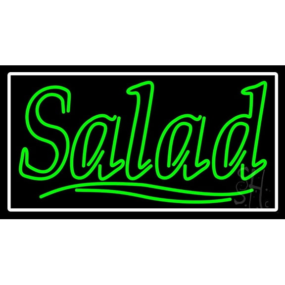 Green Salad LED Neon Sign 20 x 37 - inches, Black Square Cut Acrylic Backing, with Dimmer - Bright and Premium built indoor LED Neon Sign for restaurant window and interior decor.