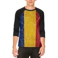 thumbnail image 1 of Distressed Romanian Flag Mens Raglan T Shirt, 1 of 2