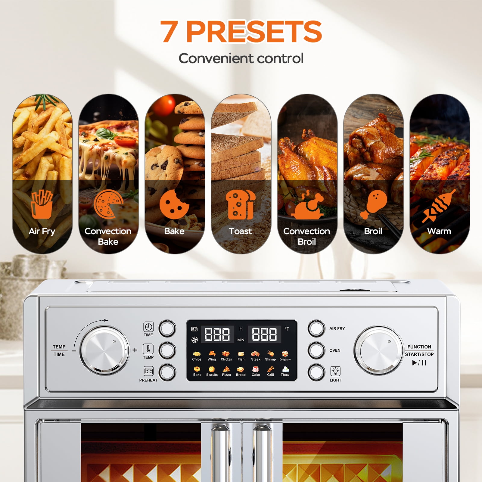 27.5QT Smart Double-Door Air Fryer Oven – 14 Presets, 3-Layer Baking, Multi-Function for Family Feasts