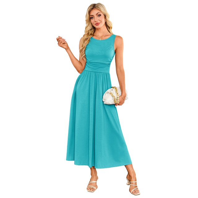 Vestido GRACE KARIN para verano de 2025, estilo A, con volantes fruncidos, maxi, azul claro