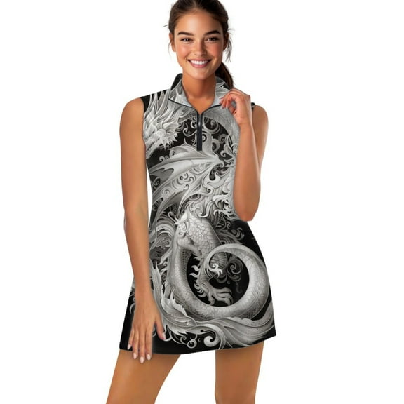 Intricate Silver Dragon Design Sports Dresses Women Tennis Dress Outdoor Badminton Golf Quick-Drying And Breathable Sports Dress