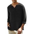 thumbnail image 1 of Camisas s Para Hombre De Vestir Camisas con cuello en V para hombre, manga larga, informal, elegante, para vacaciones en la playa, camisetas de verano (Black, XXL), 1 of 6