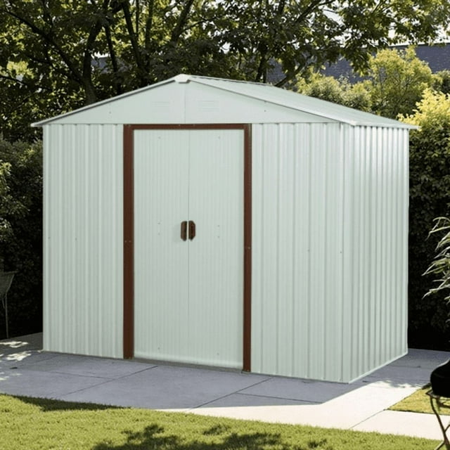 Remise de Rangement Extérieure en Métal Blanche 6 Pi x 5 Pi avec Conception et Accessoires Faciles à Construire