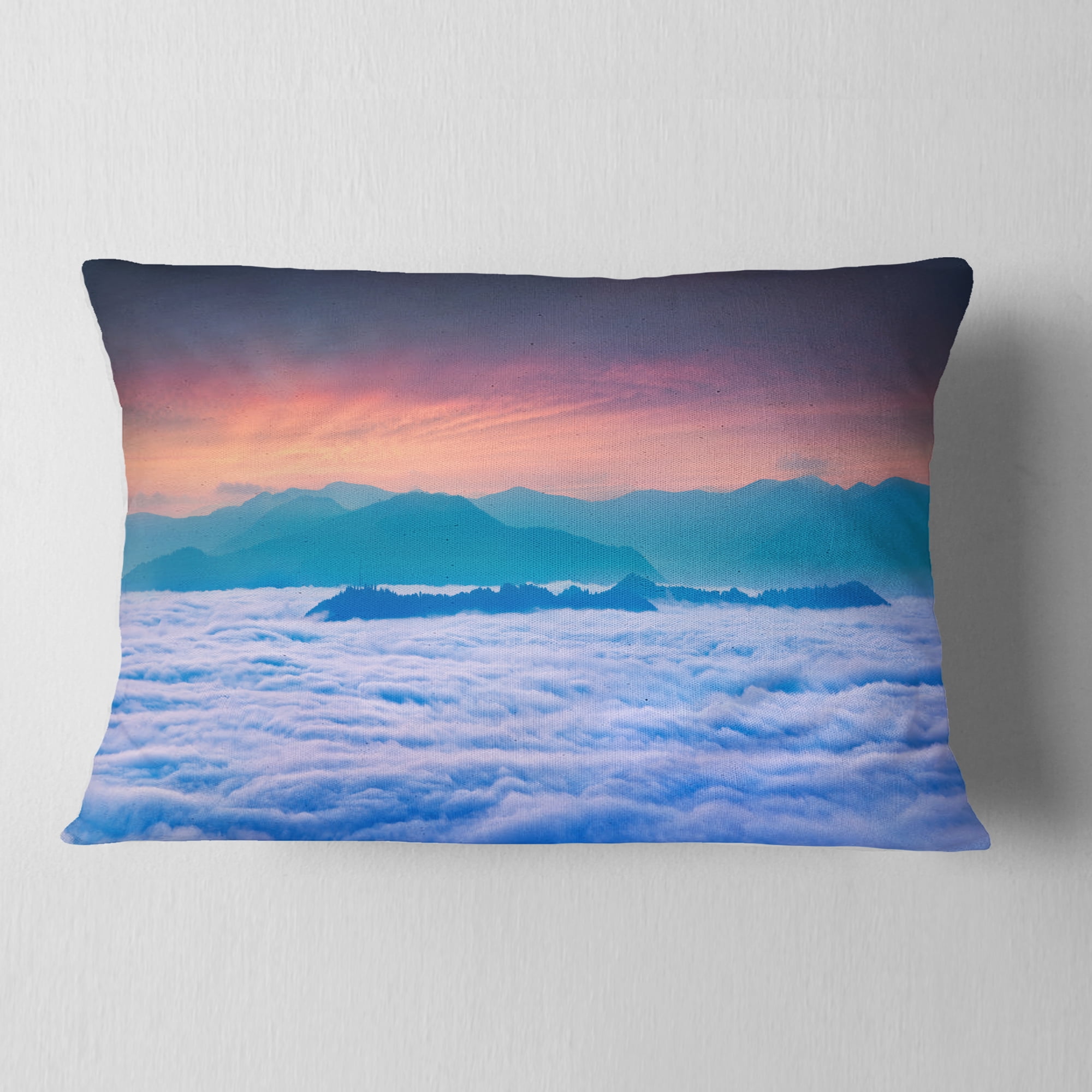 Designart Sea of White Fog and Mountains - Landscape Photography Throw Pillow - 12x20