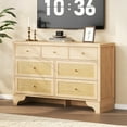 thumbnail image 5 of Dresser for Bedroom with 7 Drawers, 47.3'' Wide Wood Chest of Drawers with Natural Rattan Drawers, Wood Drawer Organizer with Sturdy Base for Living Room, Entryway and Hallway, 5 of 7
