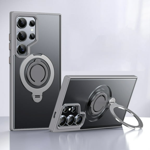 Magnetic Ring Stand for Samsung Galaxy S24 Ultra Case, Silicone Finger Ring Grip Stand Holder, Military Grade Drop Tested, Compatible with MagSafe, Built in Kickstand, Soft Edge Anti-Fingerprint, Gray