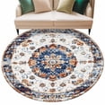 thumbnail image 2 of 6ft Washable Round Rug, Bohemian Circular Non-Slip Circle Area Rug for Living Room Bedroom, Red Blue Vintage Ethnic Style Texture Indoor Floor Mat for Home Decor, 2 of 9